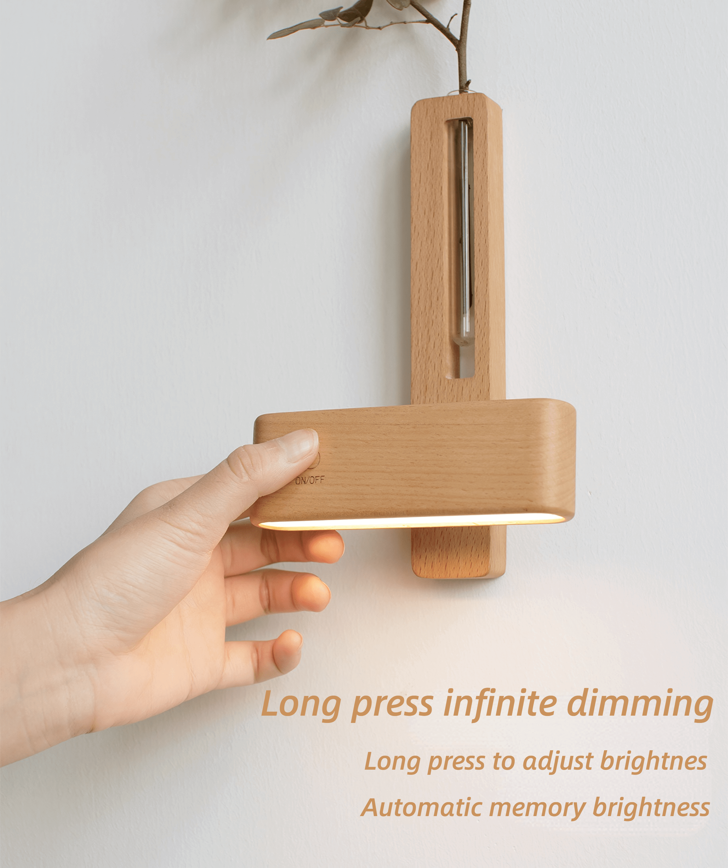 mini beech wooden lamp long press infinite dimming