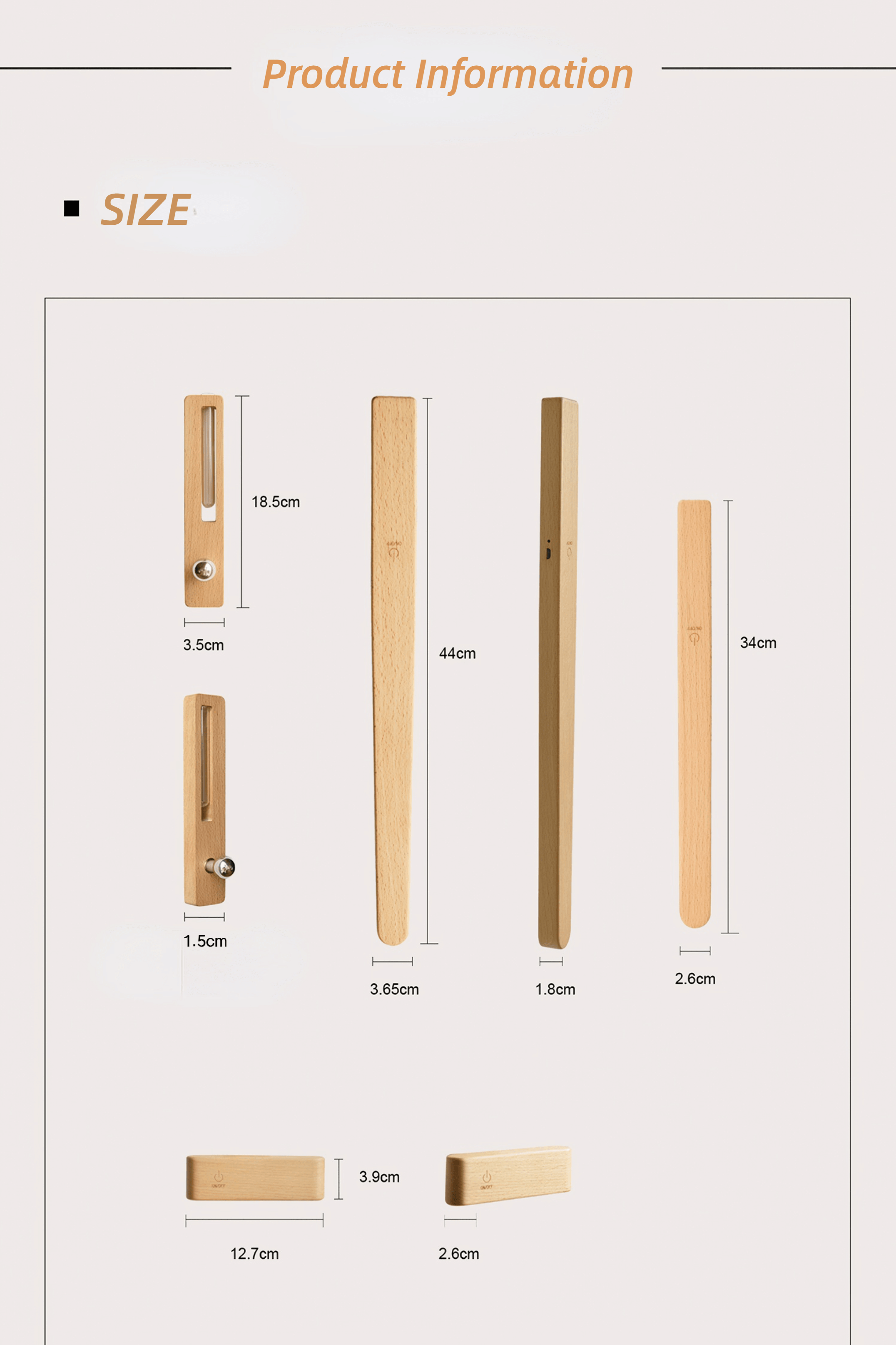 show wooden lamp sizes of different parts